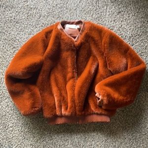 ASTR THE LABEL WOMENS COGNAC FAUX FUR JACKET